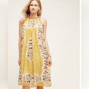 Nwt Anthropology Bhanuni Floral Soliel Golden Indian Mirror Swing Dress